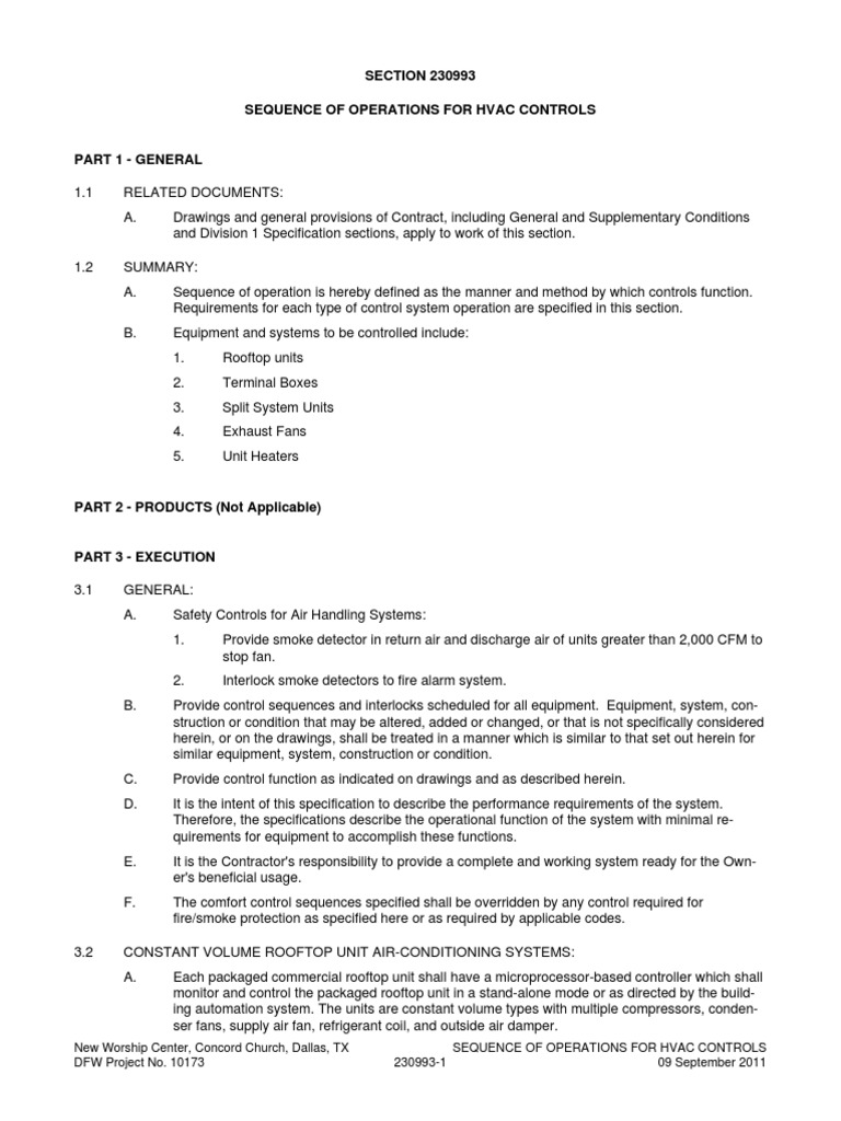 Sequence of Operations For Hvac Controls PDF Hvac Building Automation