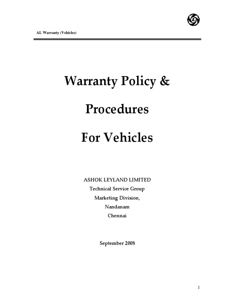 Warranty Policy Vehicle Sep 2008 Clutch Bearing (Mechanical)