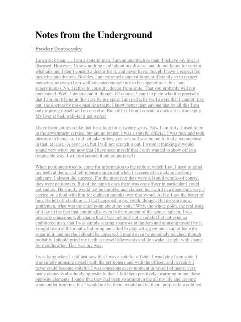 Notes From The Underground Fyodor Dostoevsky PDF