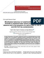 Micellization behaviour of cetyltrimethylammonium         bromide in methanol-water mixed solvent media in absence and in the  presence of a salt at (308.15, 318.15 and 323.15) K by         conductometry