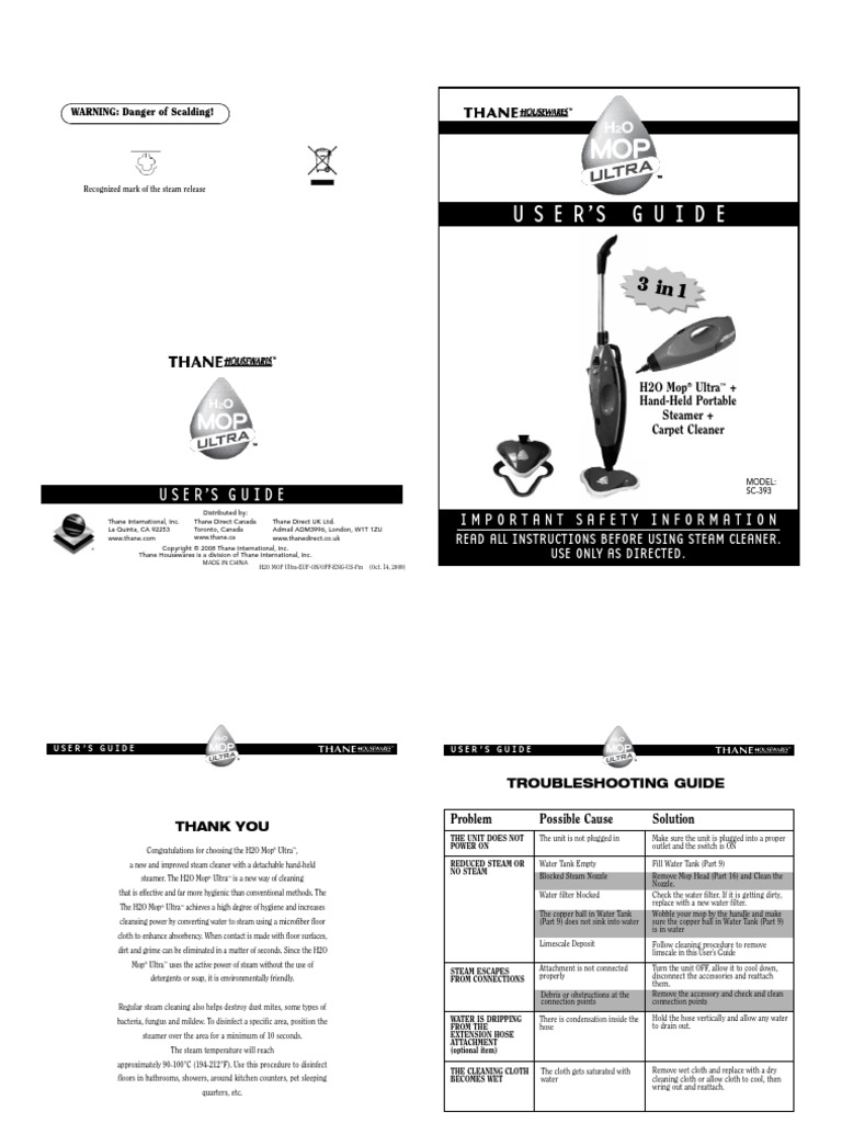 H2O Mop Ultra Guide ENG PDF Ac Power Plugs And Sockets Steam