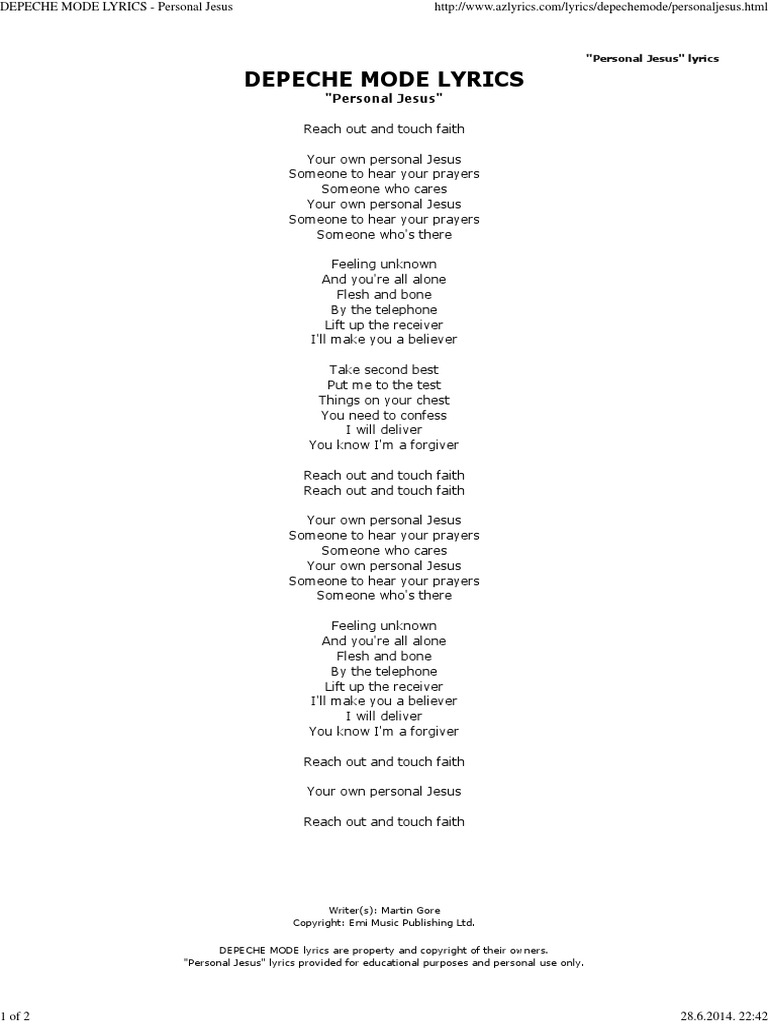 Depeche Mode Lyrics Personal Jesus