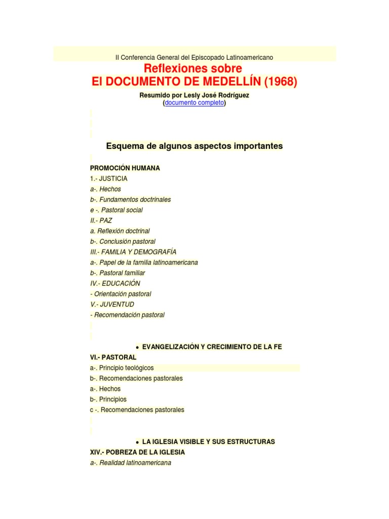 Documento de Medellin PDF Iglesia Católica Pobreza