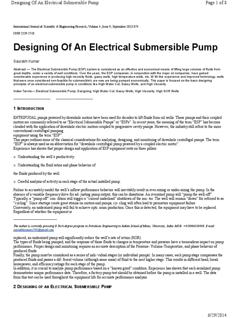 Electrical Submersible Pump | PDF | Pump | Viscosity