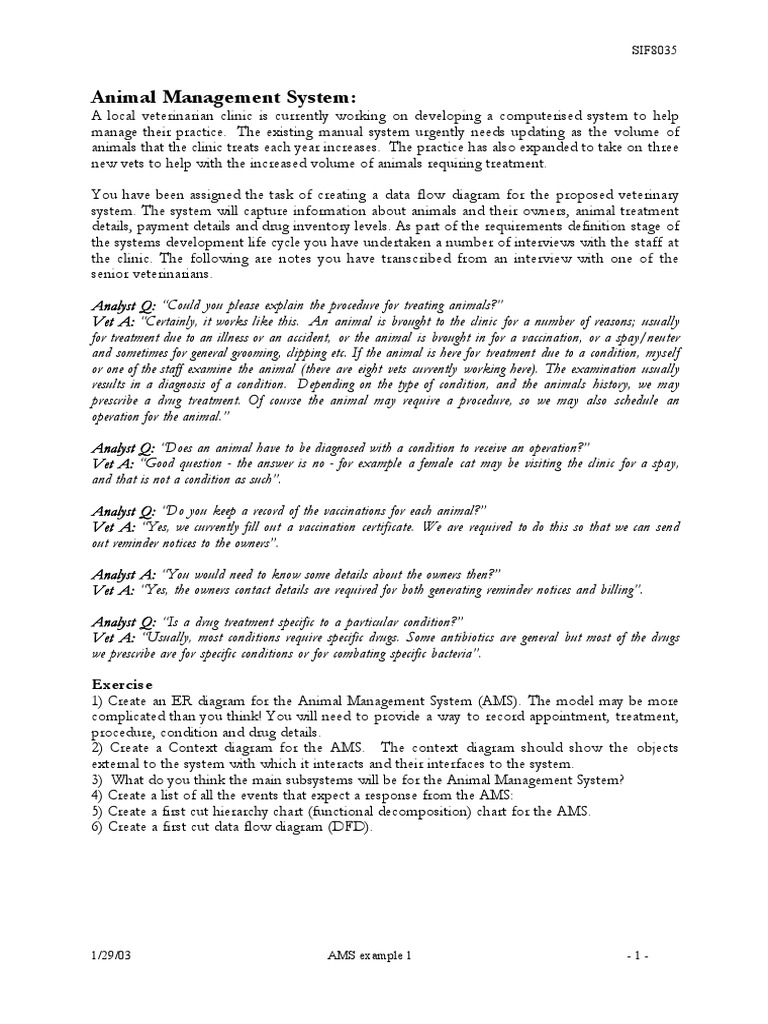 Animal Management System Exercise PDF Veterinary Physician