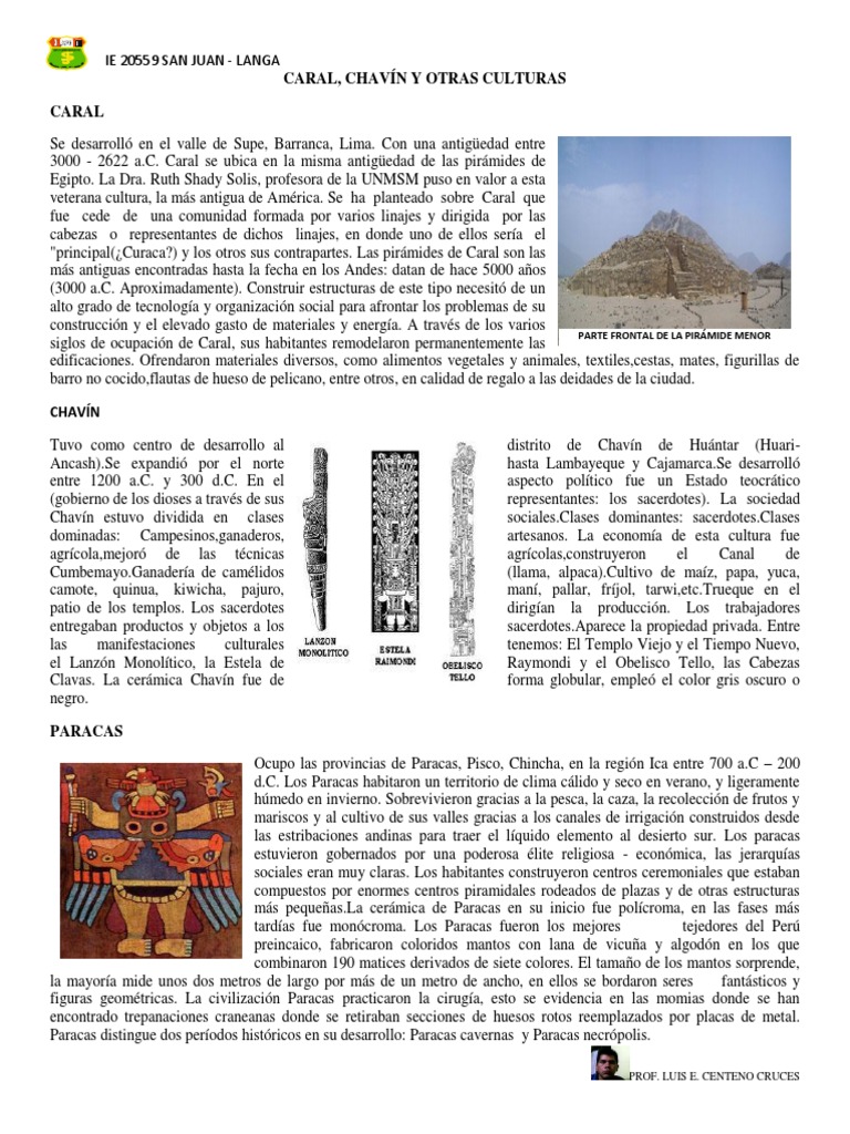 Caral, Chavin y Otras Culturas | PDF | Cultura (general) | Arqueología