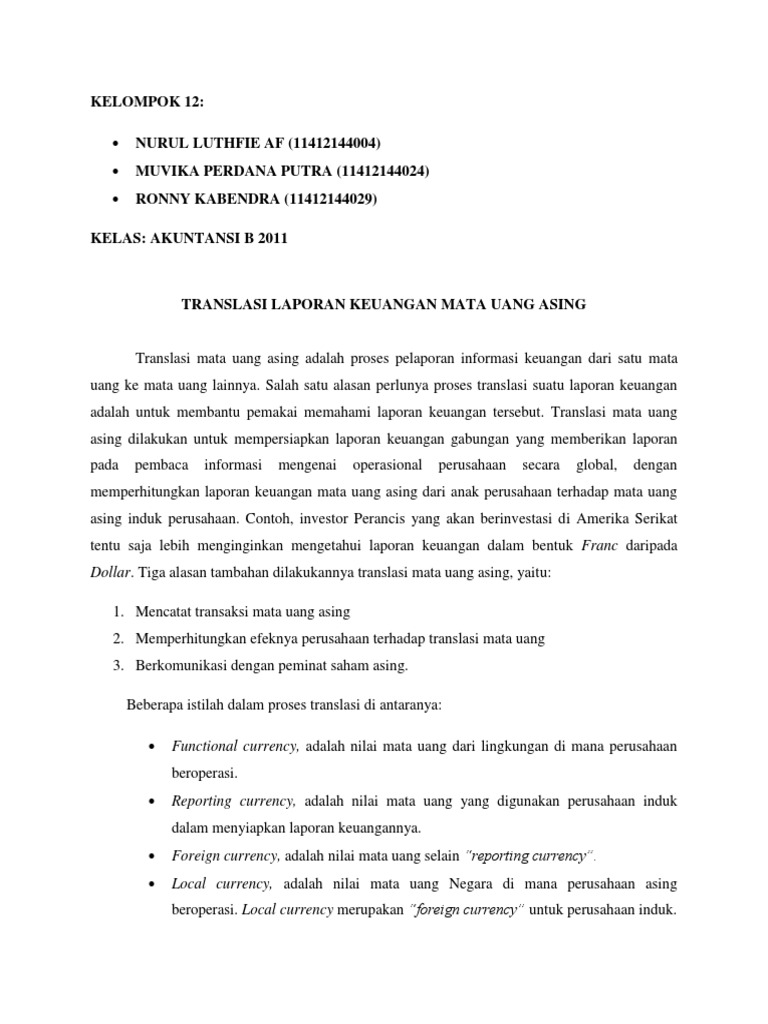 12 Translasi Laporan Keuangan Mata Uang Asing