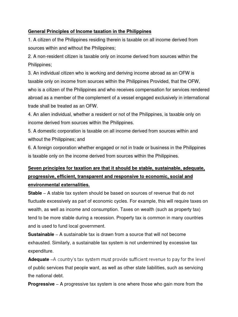 Principles of Income Taxation in the Philippines | PDF | Progressive ...