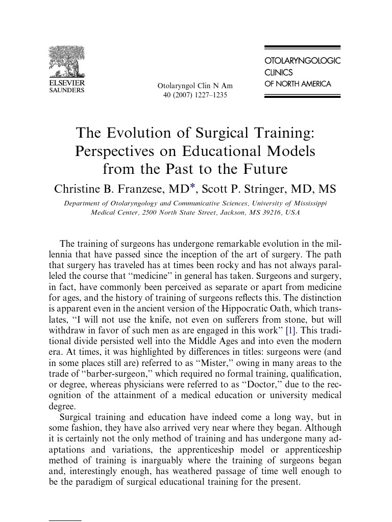The Evolution of Surgical Training | PDF | Residency (Medicine ...