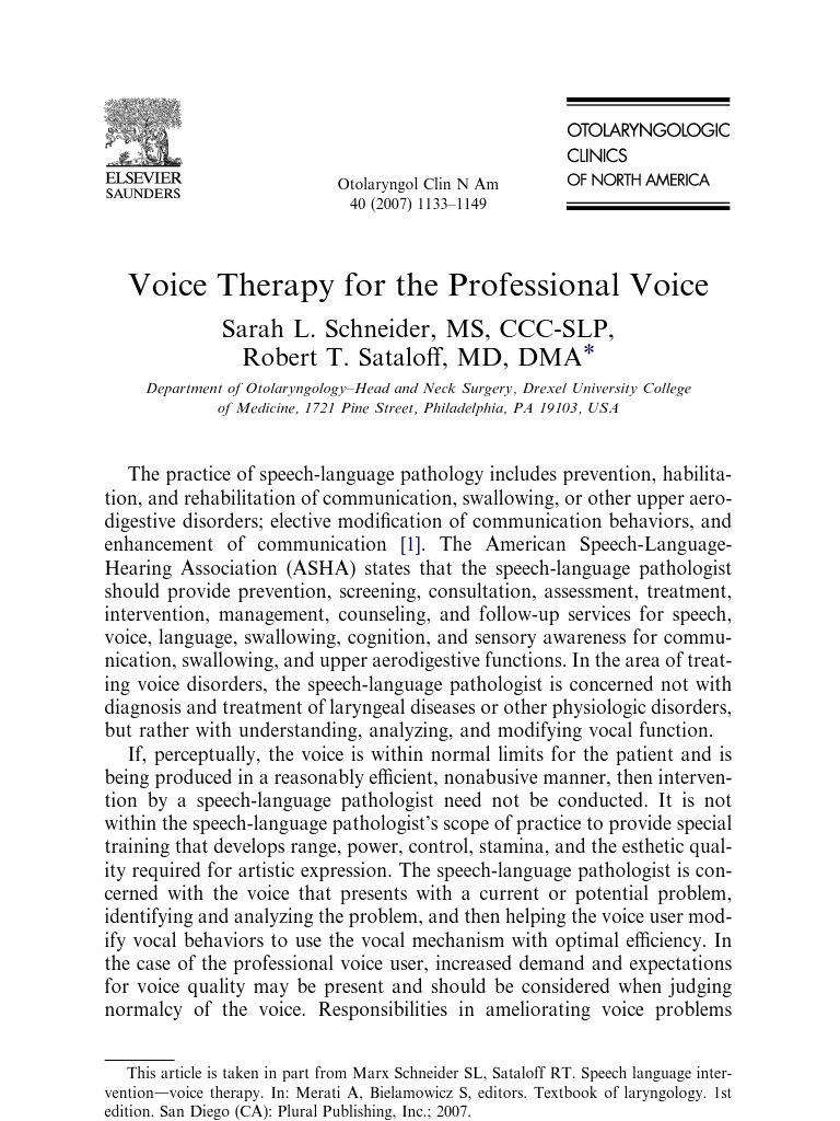 Voice Therapy For The Professional Voice PDF Singing Speech