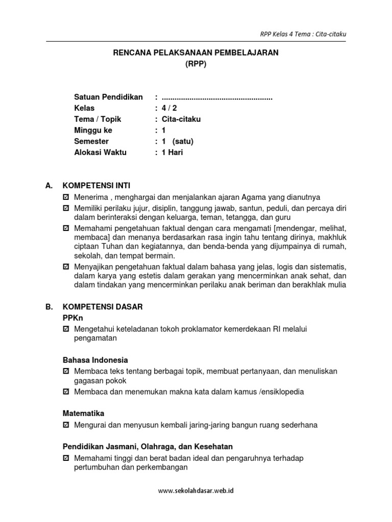 7 Rpp Sd Kelas 4 Semester 2 Cita Citaku Www Sekolahdasar Web Id