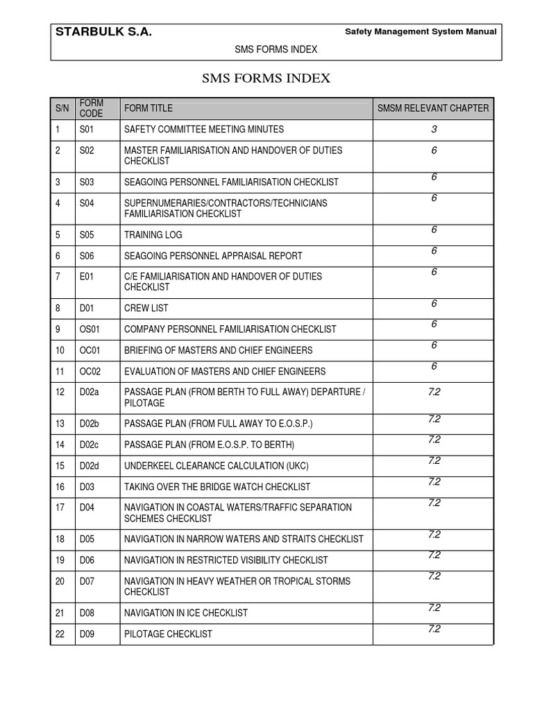 SMSM Forms Index | PDF | Maritime Pilot | Navigation