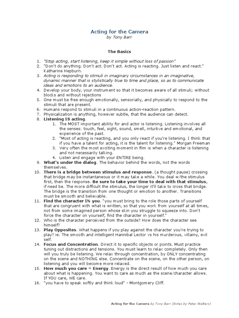 Essentials of Acting for the Camera | PDF | Self-Improvement | Science ...