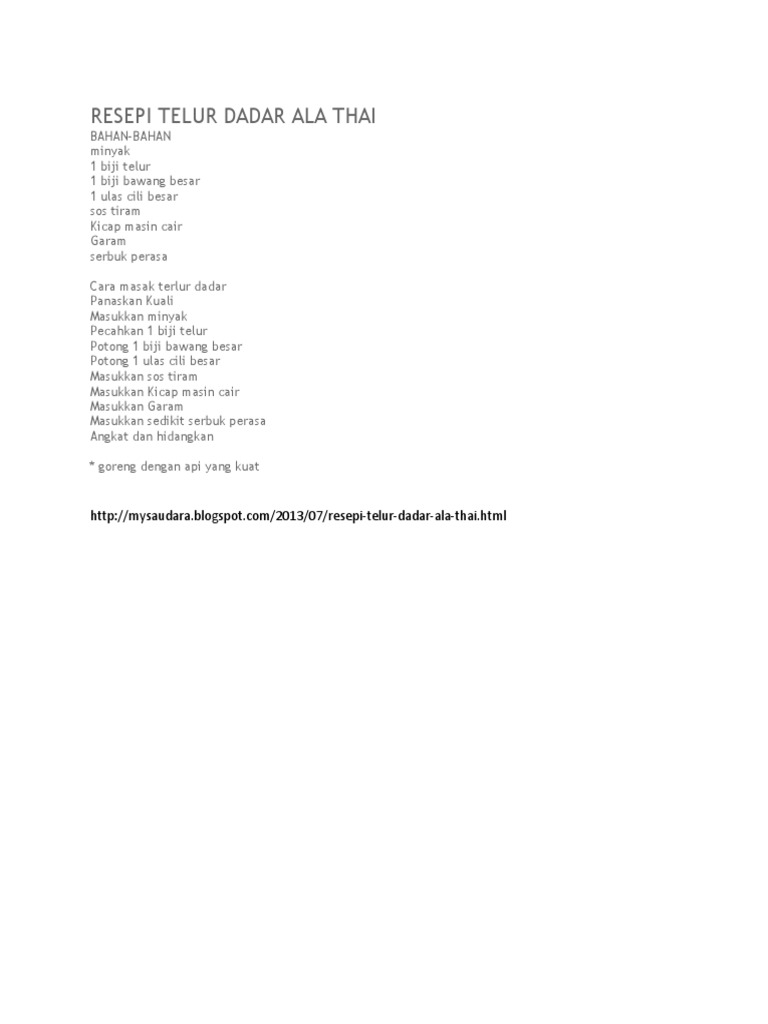 Resepi Telur Dadar Ala Thai Pdf