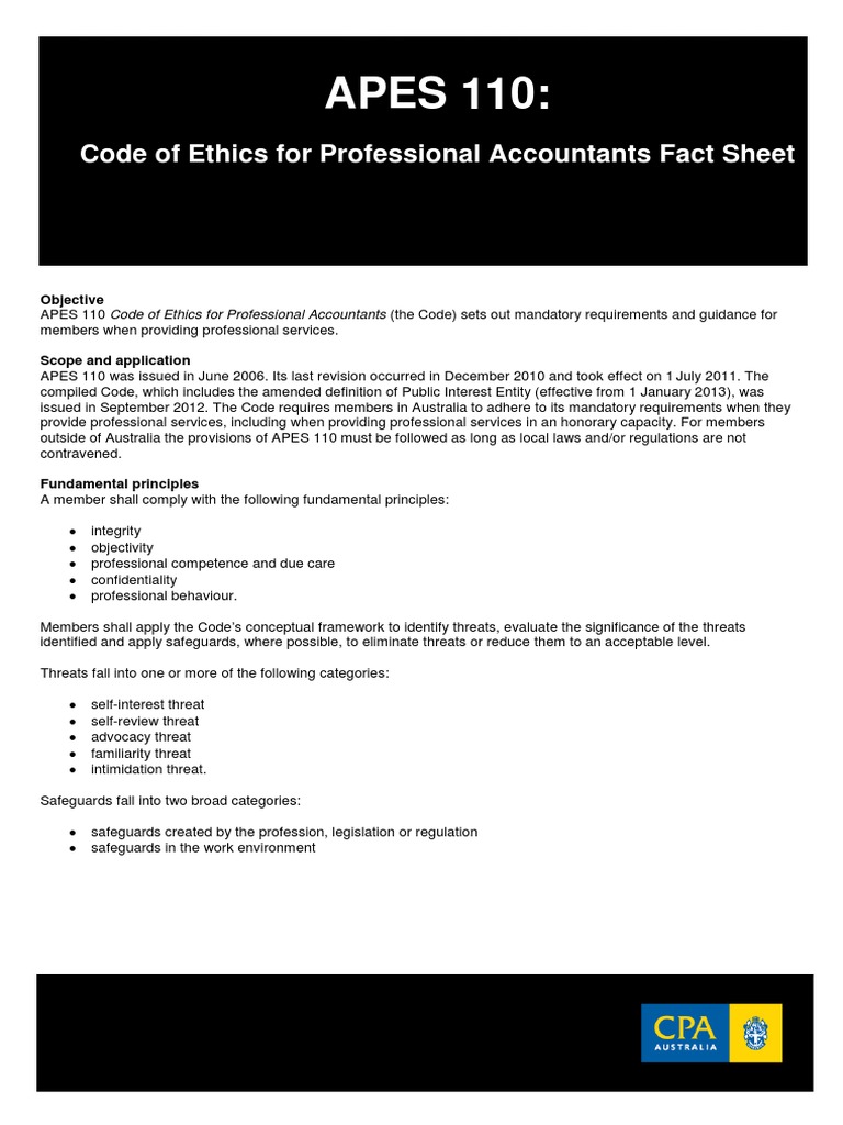 APES 110 Code of Ethics For Professional Accountants Fact Sheet PDF