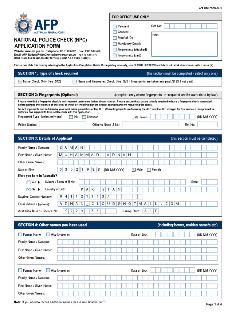 National Police Check Form | PDF