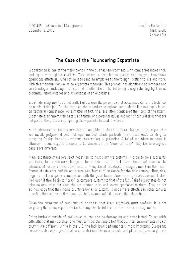 The Case of The Floundering Expatriate PDF Social Psychology