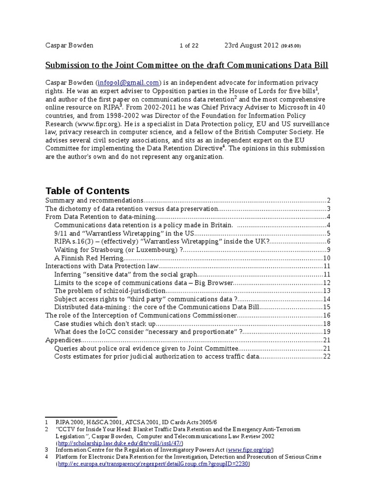 Evidence To The Joint Committee On The Draft Communications Data Bill ...