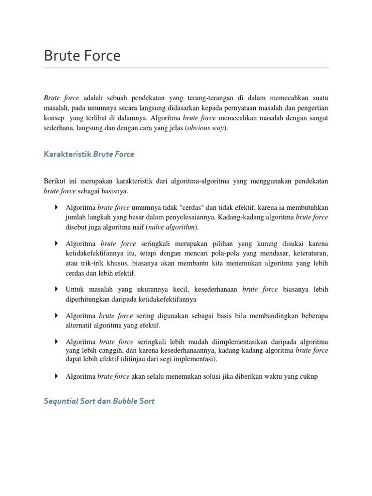 Teknik Algoritma Brute Force dan Efisiensinya | PDF | Metode & Bahan ...