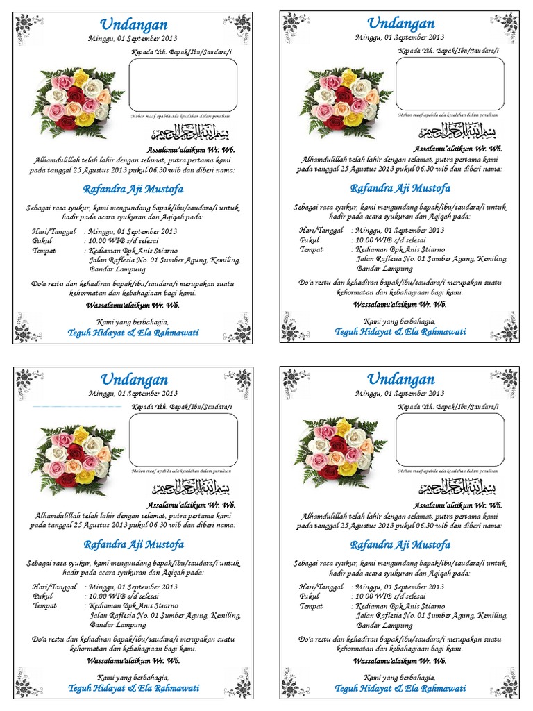 90+ Contoh Undangan Aqiqah Format Doc Gratis Terbaru