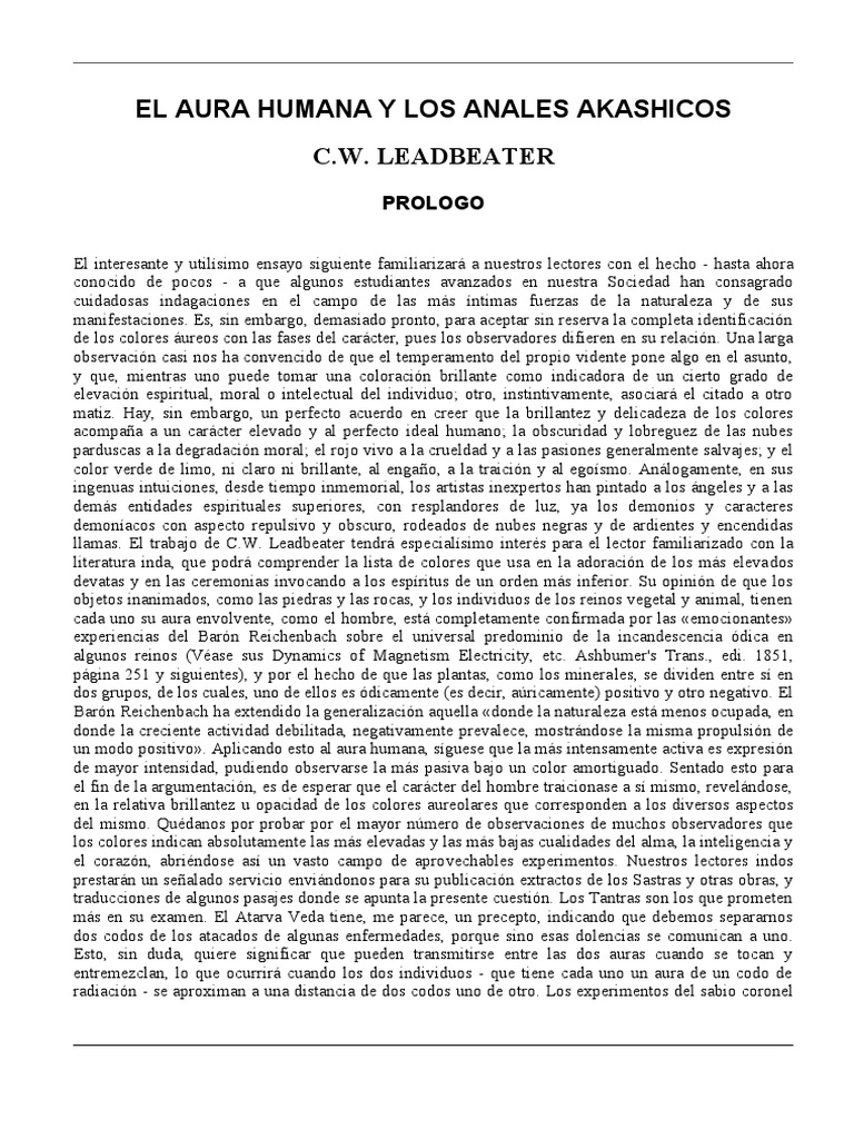 Leadbeater El Aura Humana y Los Anales Akashicos PDF Verdad Memoria