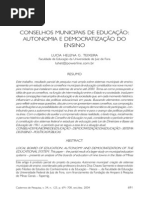 Conselhos Municipais de Educação: Autonomia E Democratização Do Ensino