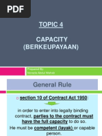 Topic 4 Capacity (Berkeupayaan) : Prepared By: Norazla Abdul Wahab