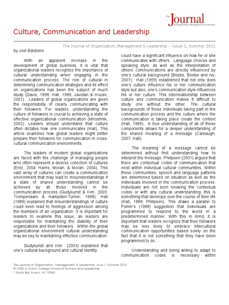 Culture, Communication, and Leadership | PDF | Cross Cultural ...