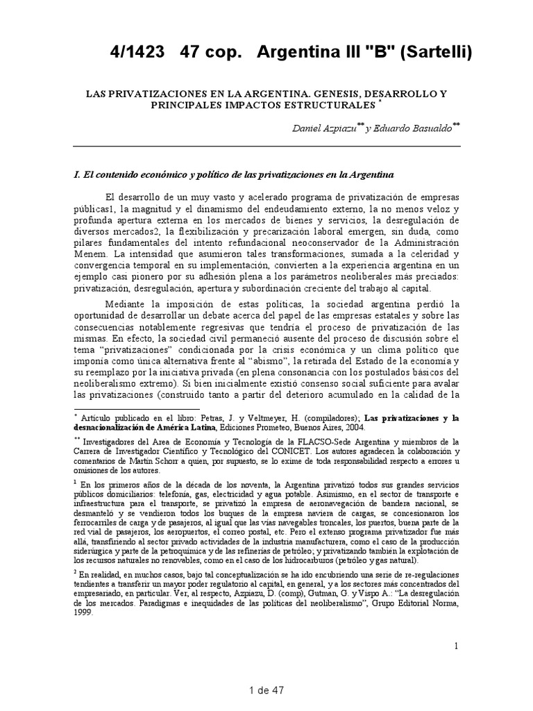 Impacto de las Privatizaciones en Argentina | PDF | Privatización ...