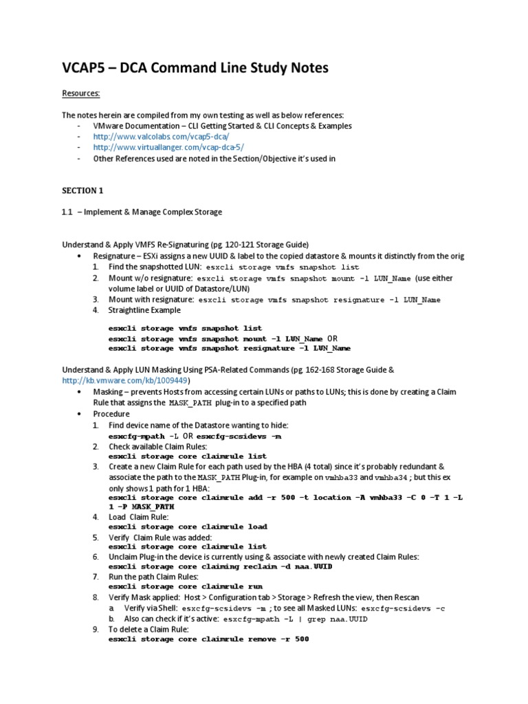 Vcap5-Dca Cli Studynotes | PDF | Command Line Interface | Secure Shell