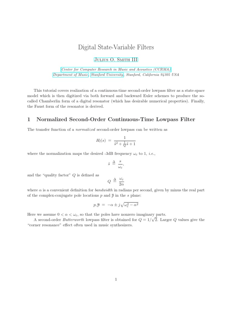 Digital State-Variable Filter Tutorial | PDF | Low Pass Filter ...