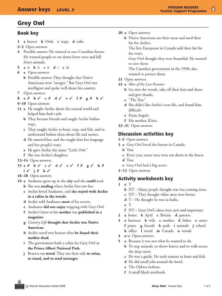 Grey Owl Answer Key Overview | PDF | Home & Garden