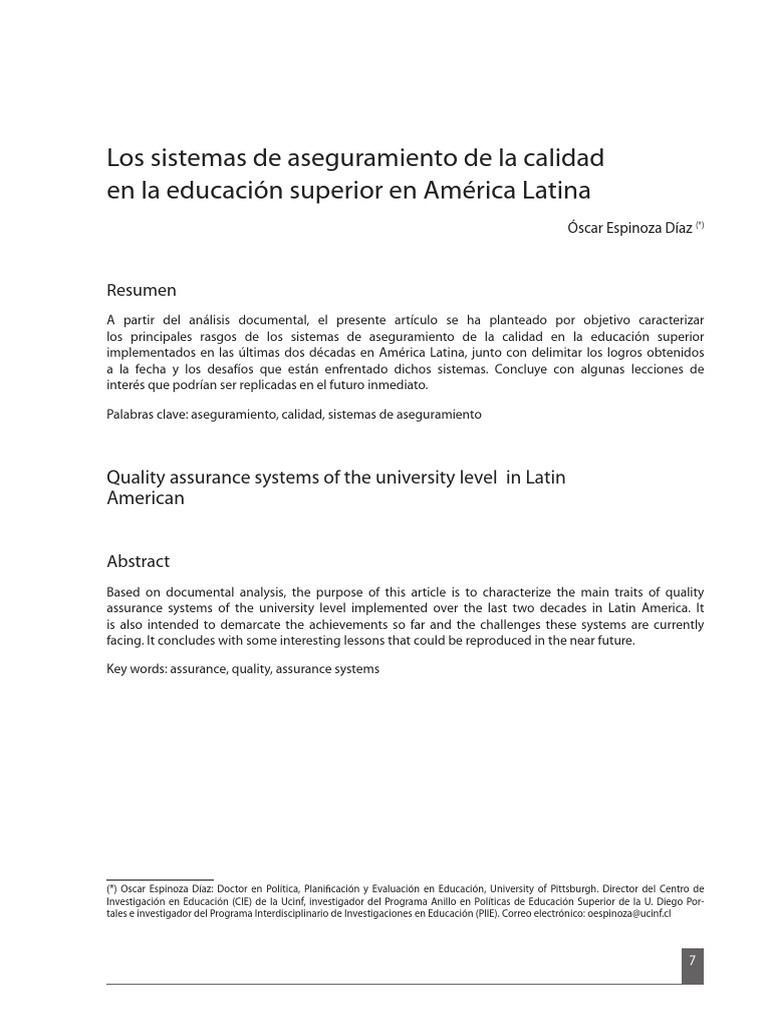 Los Sistemas de Aseguramiento de La Calidad en La Educacion Superior en ...