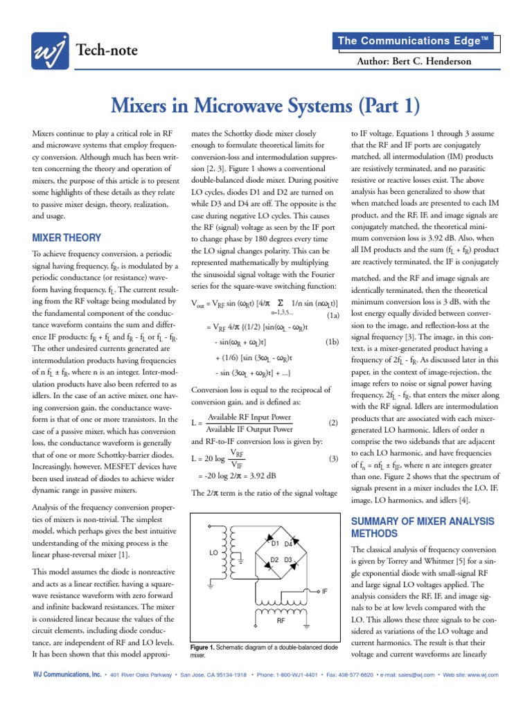 Mixers in Microwave Sstems WJ PDF Electricity Signal Processing