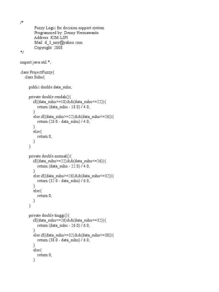 Contoh Program Fuzzy Logic Menggunakan Java | PDF