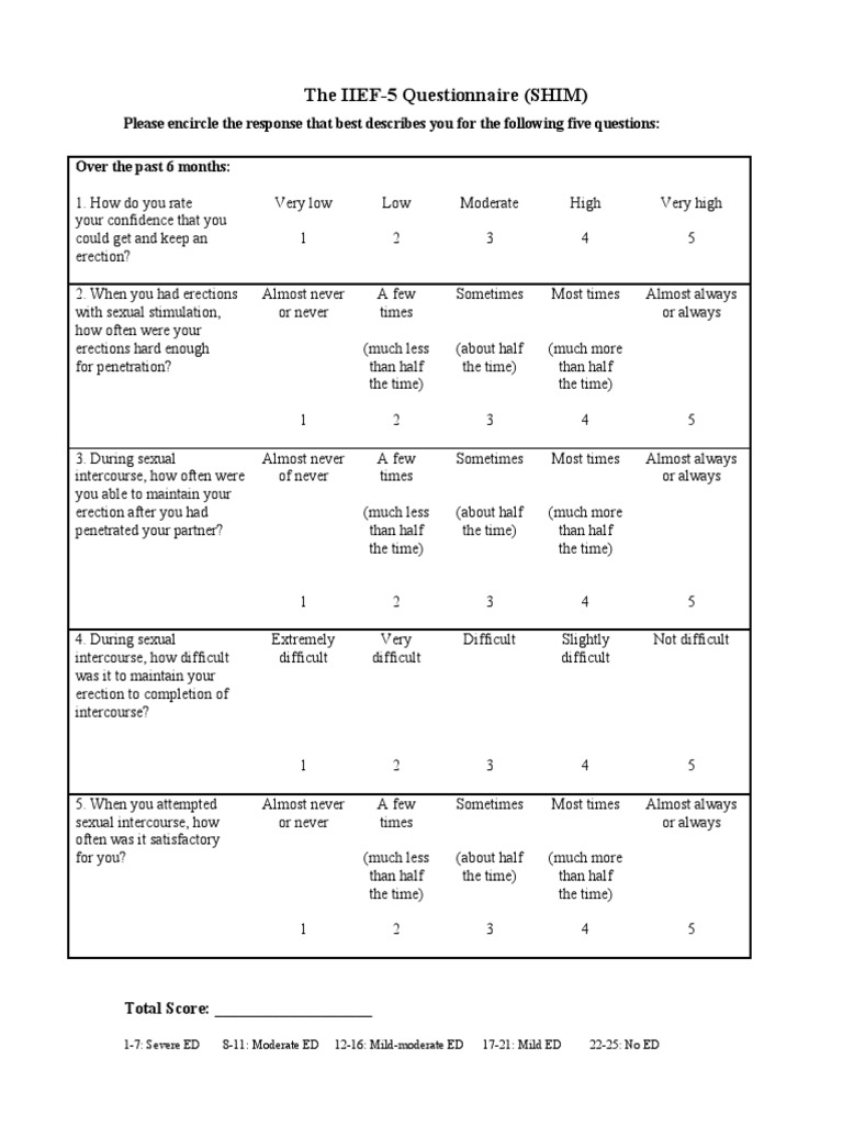 IIEF-5 Questionnaire PDF | PDF