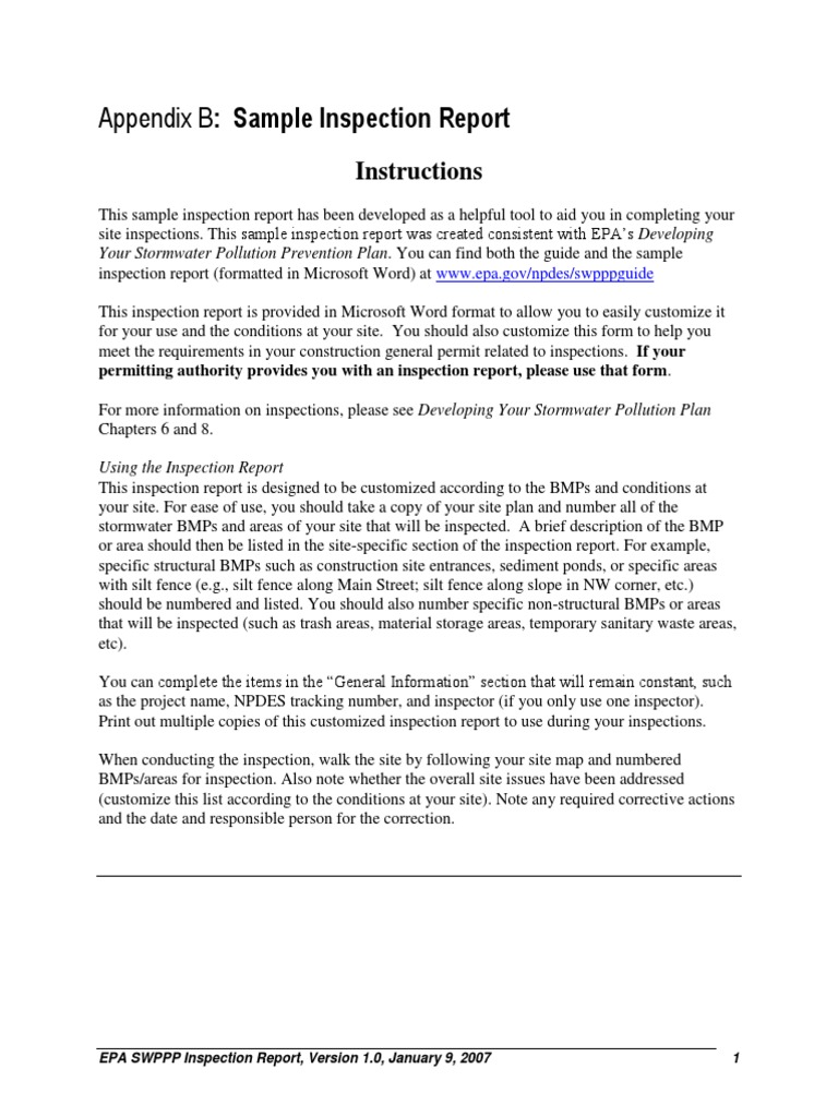 0407 Epa Inspection Template Clean Water Act Stormwater