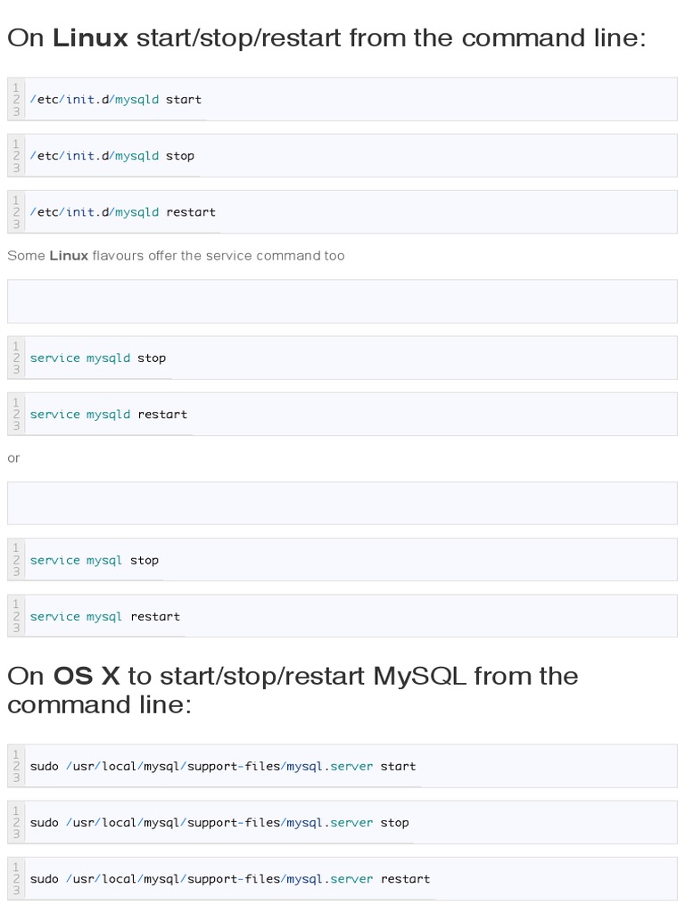 MySQL Start/Stop Commands for Linux & OS X | PDF | Computers