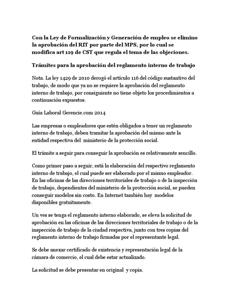 Guía. Reglamento Interno Del Trabajo
