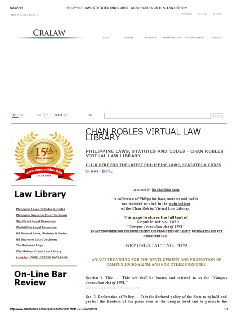 Philippine Laws, Statutes and Codes Chan Robles Virtual Law Library