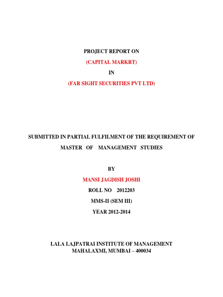 Analysis of Capital Markets and Brokerage Services A Study of Far
