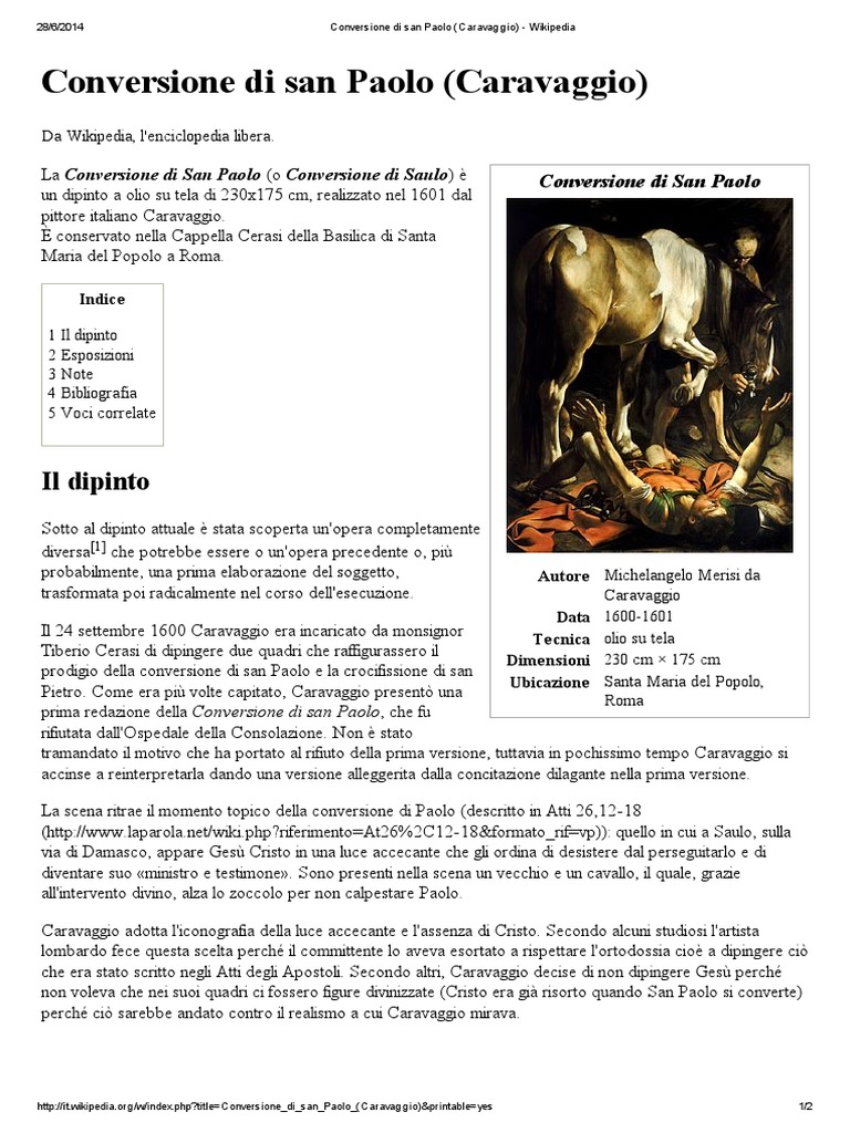 Conversione Di San Paolo (Caravaggio) Wikipedia