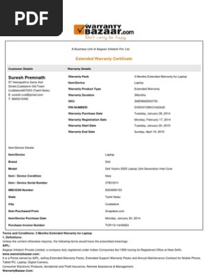 Warranty Certificate