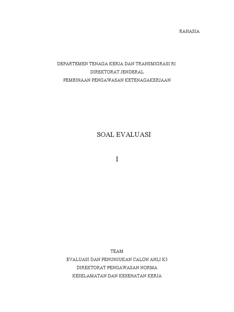 Contoh Soal Evaluasi Ahli K3 Umum PDF