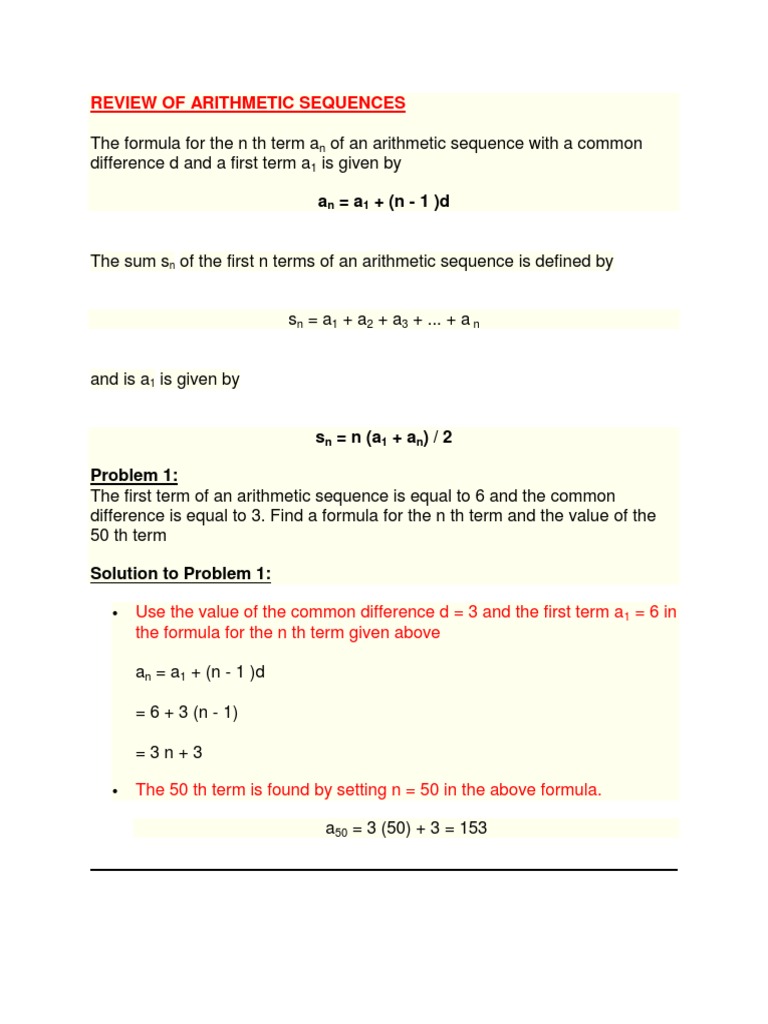 Arithmetic and Geometric Sequences Review | PDF | Summation | Equations