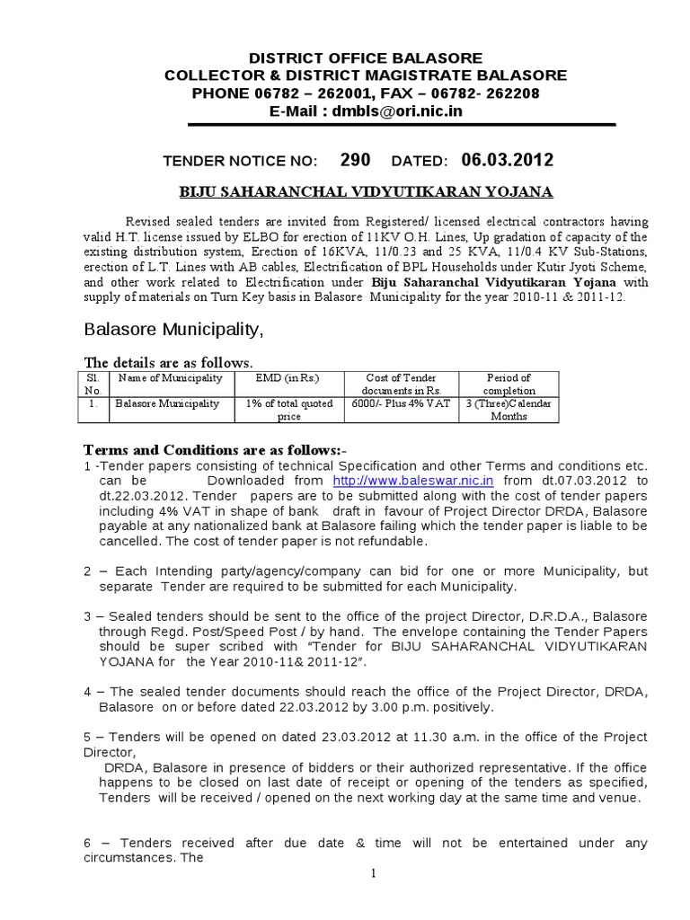 Tender Specification of BSVJ in Balasore 7.03.2012 PDF Insurance