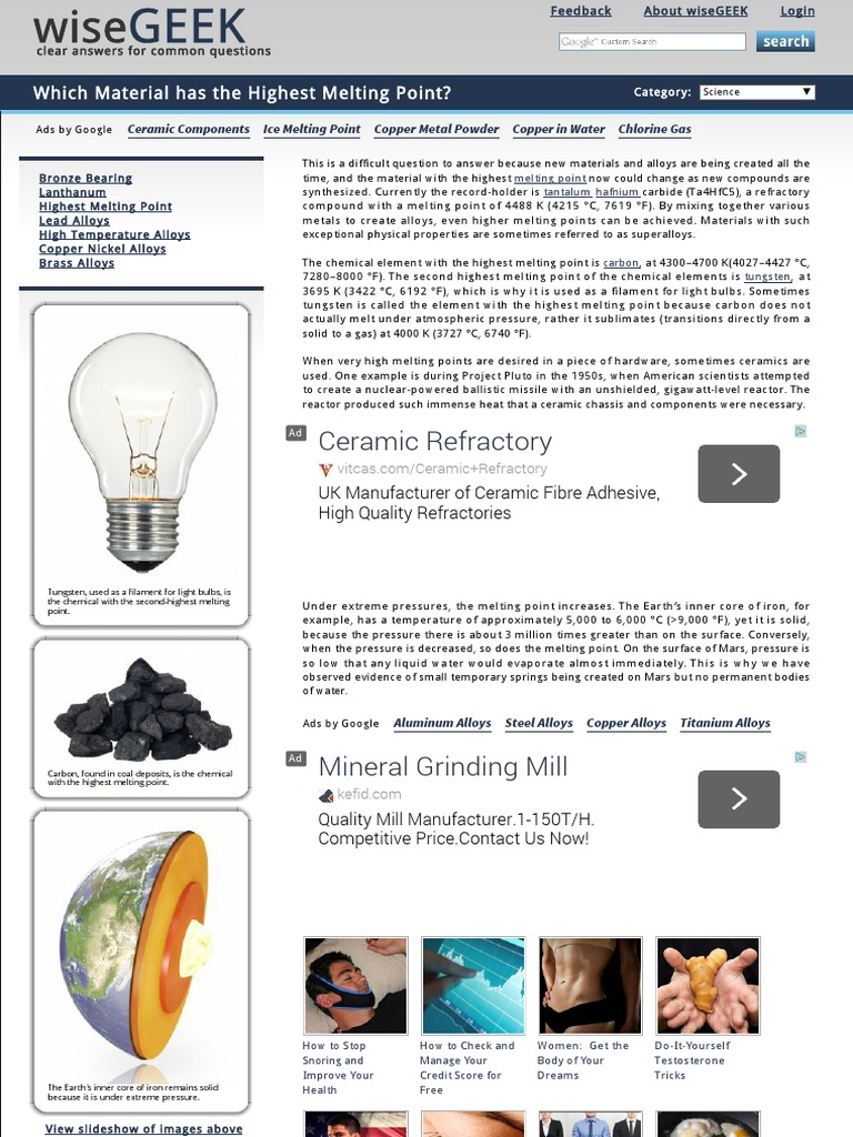 Which Material Has The Highest Melting Point PDF Melting Point