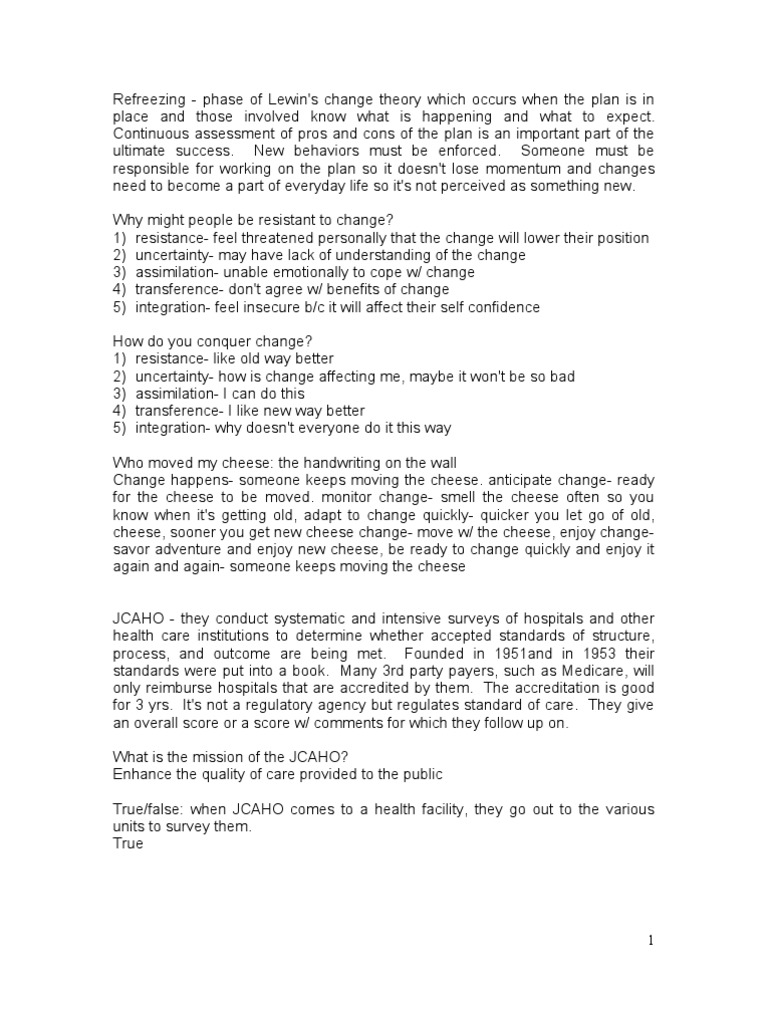 Transition Test 2 Notes B | PDF | Joint Commission | Health Care