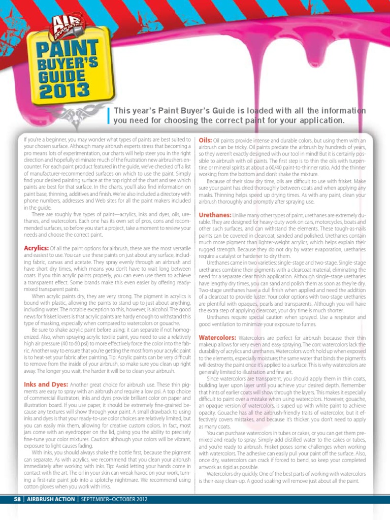 2013 Paint Buyer’s Guide for Airbrushes | PDF | Acrylic Paint | Paint