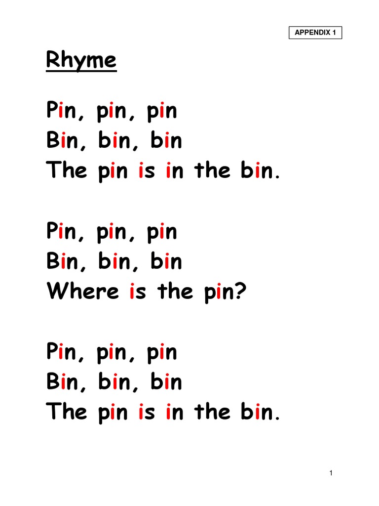 Fun Rhymes for Kids: Pin, Ink, Kid | PDF